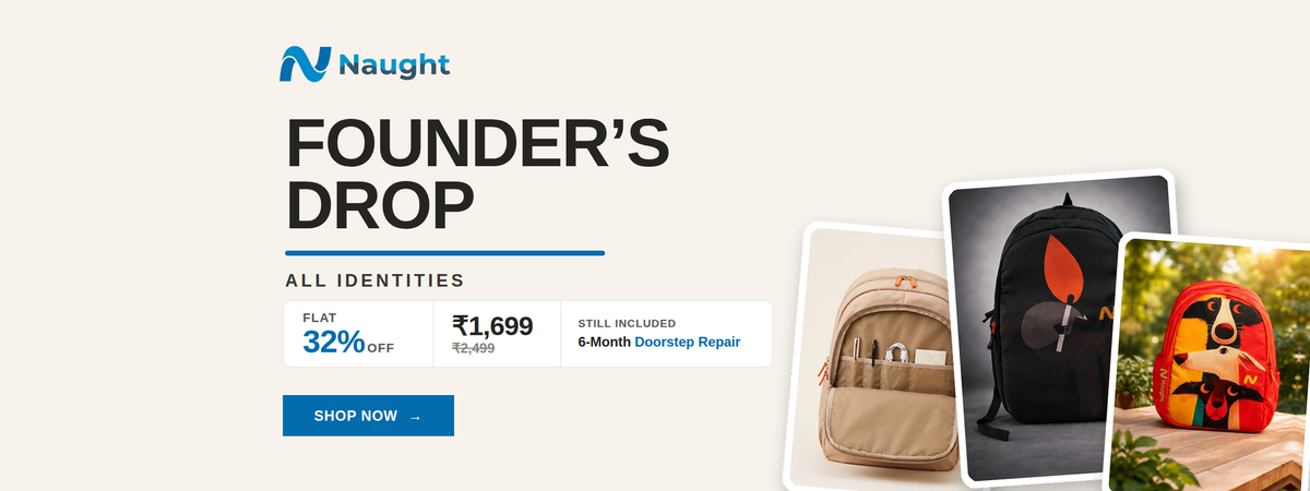 Naught Founder's Drop — flat 32% off, ₹1,699, 6-month doorstep repair included