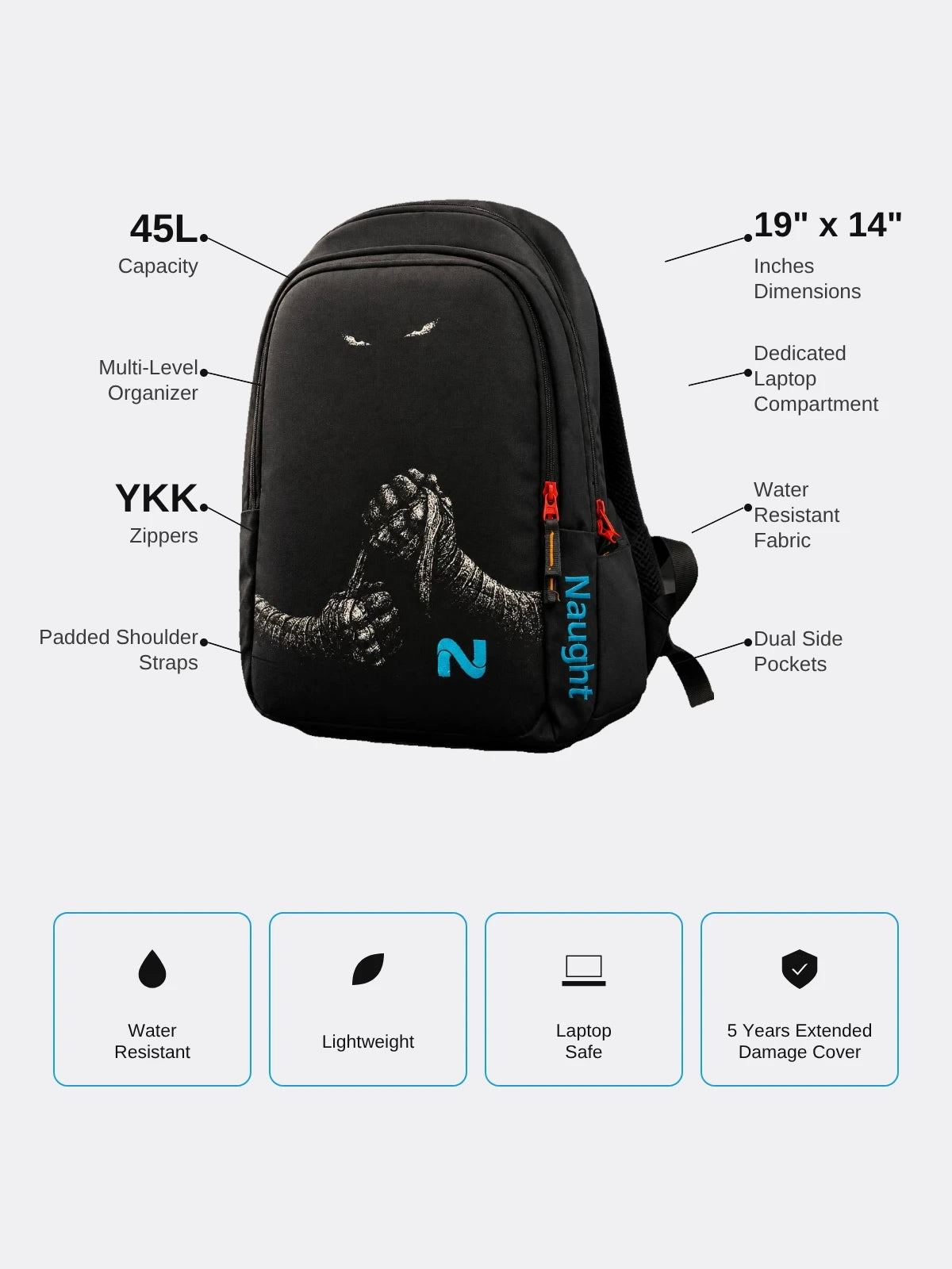 Naught Fighter Backpack specifications 45L capacity laptop compartment