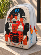 Naught Indian Heritage Backpack side view with naught wordmark and orange zip pulls