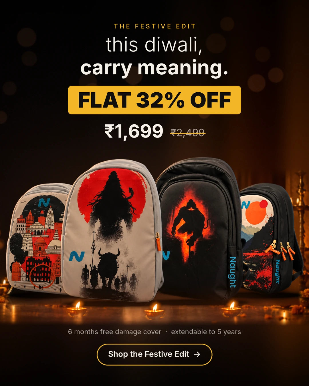 Naught Festive Edit Diwali sale - flat 32% off backpacks