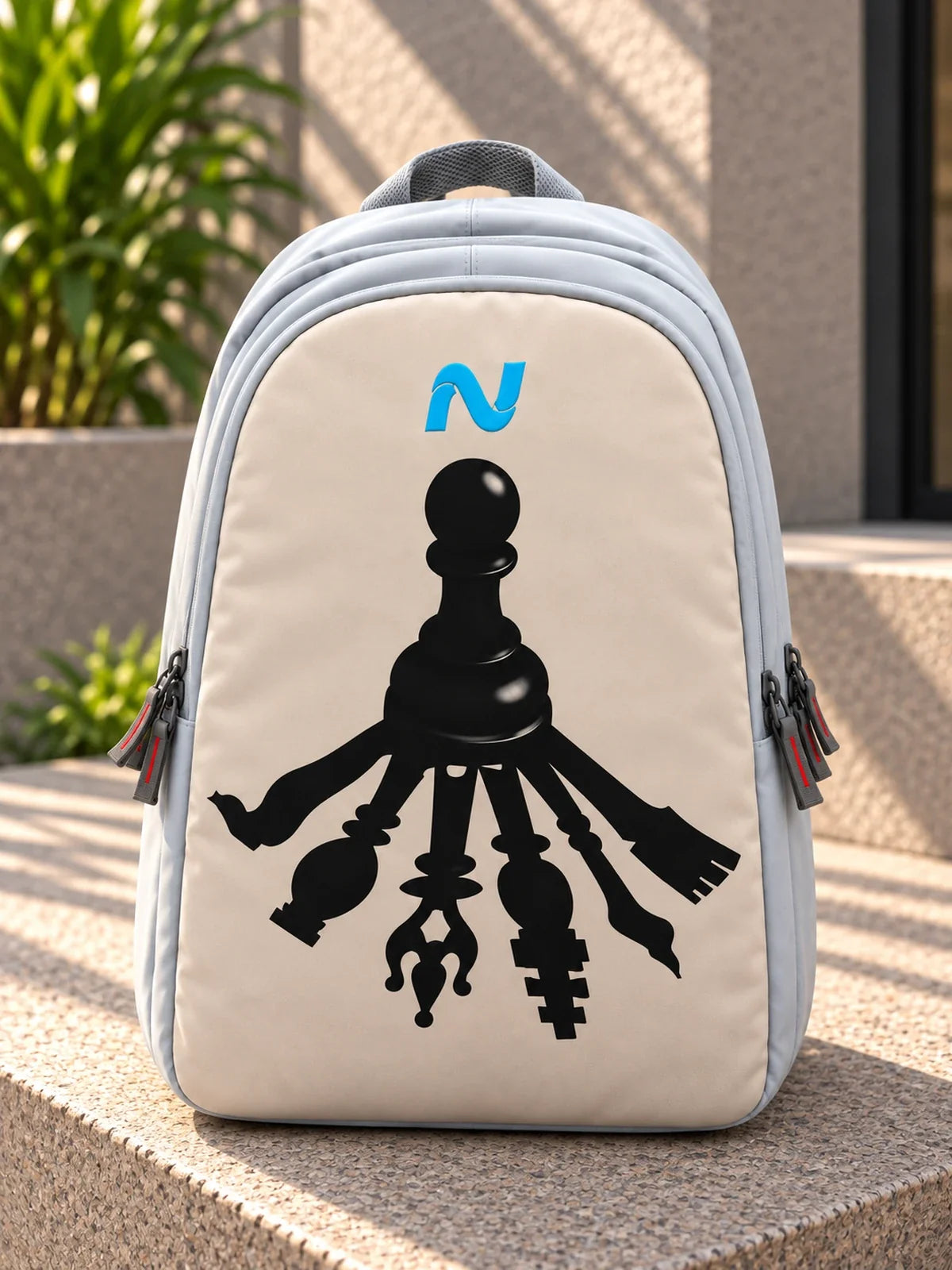 Naught Potential Unlocker Backpack 45L water-resistant pawn and keys artwork front view