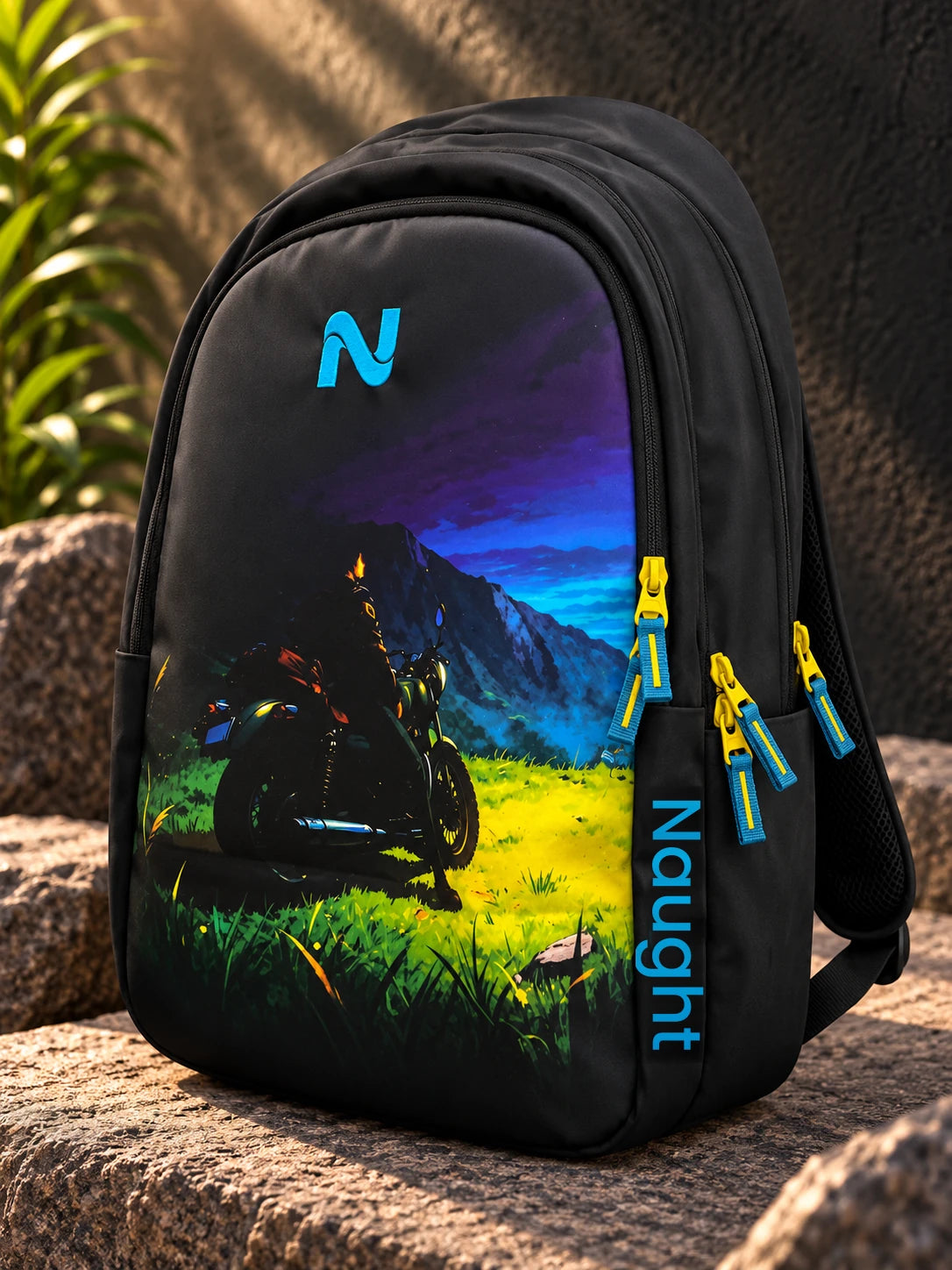 Naught Riders Backpack 45L water-resistant black backpack front view