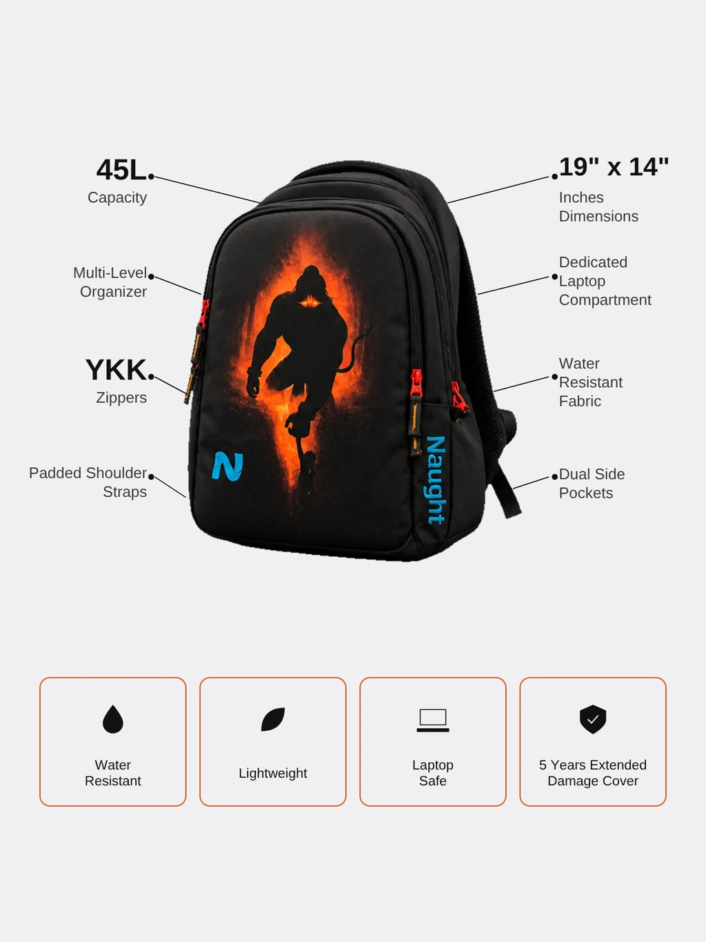 Naught Saviour Backpack specifications 45L capacity laptop compartment