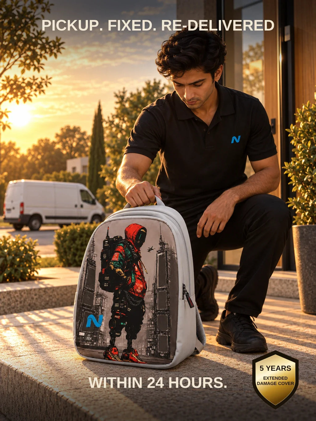 Naught repair promise doorstep pickup repair and re-delivery in 24 hours