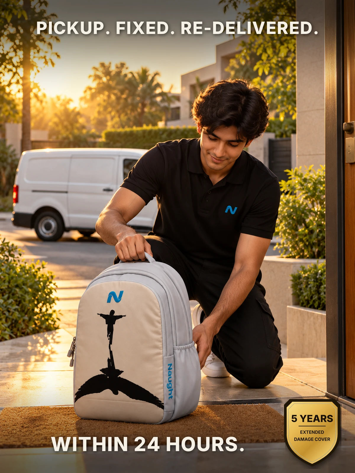 Naught doorstep repair pickup — fixed and re-delivered within 24 hours, 5 years extended damage cover